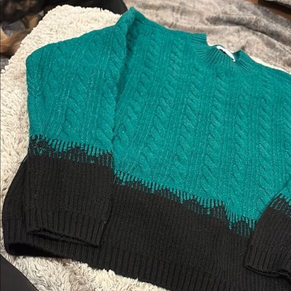 Liz Claiborne Green and Black Crewneck Sweater - Picture 3 of 6